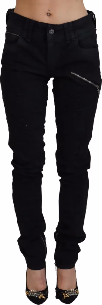 Black Cotton Mid Waist Skinny Slim Fit Denim Jeans
