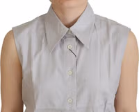 Light Gray Stripes Cotton Sleeveless Collared Top 4