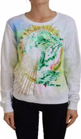 White Graphic Print Long Sleeves Sweater 1