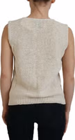 Beige Cotton Blend Sleeveless Round Neck Tank Top 3
