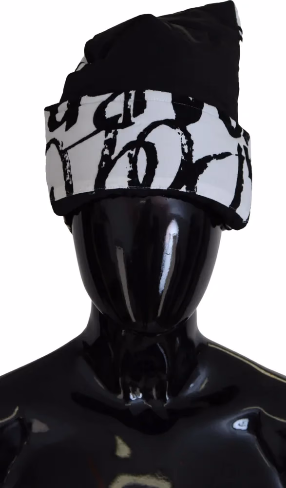 White Printed Nylon Women Winter Beanie Cap Hat