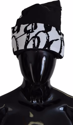 White Printed Nylon Women Winter Beanie Cap Hat