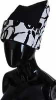 White Printed Nylon Women Winter Beanie Cap Hat 2