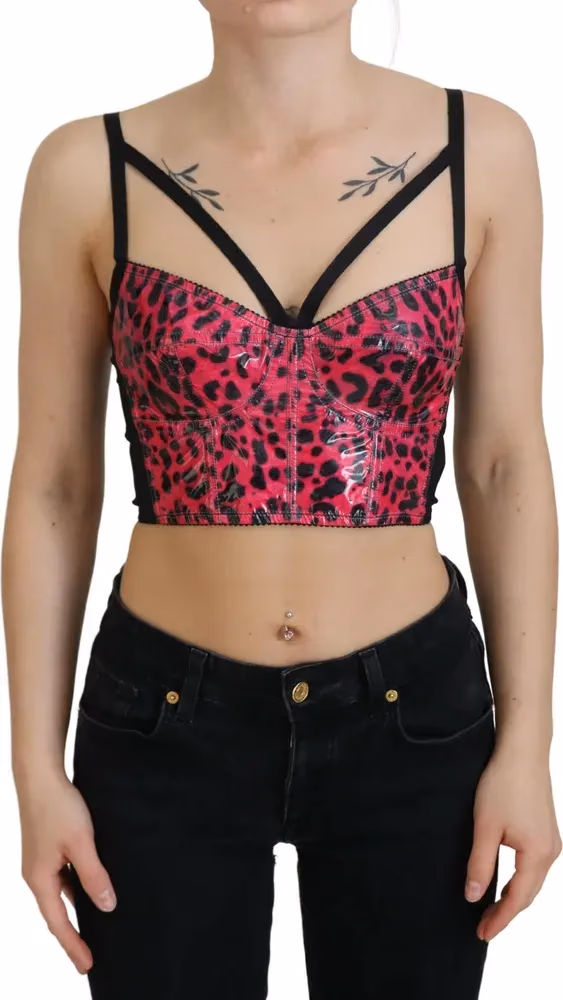 Pink Leopard Print Cropped Bustier Corset Top