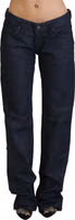 Dark Blue Low Waist Straight Fit Women Denim Jeans 1