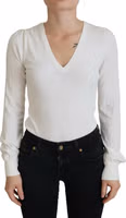 Ivory V-Neck Long Sleeves Women Blouse Top 1