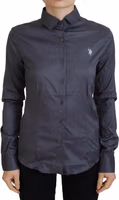 Gray Printed Long Sleeves Collared Top 1