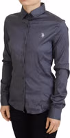 Gray Printed Long Sleeves Collared Top 2