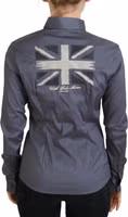 Gray Printed Long Sleeves Collared Top 3