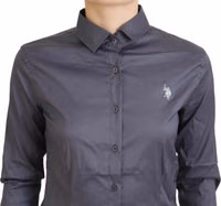 Gray Printed Long Sleeves Collared Top 4