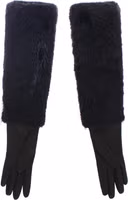 Black Beaver Fur Lambskin Leather Elbow Gloves 2