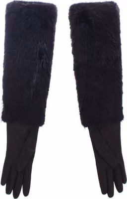 Black Beaver Fur Lambskin Leather Elbow Gloves
