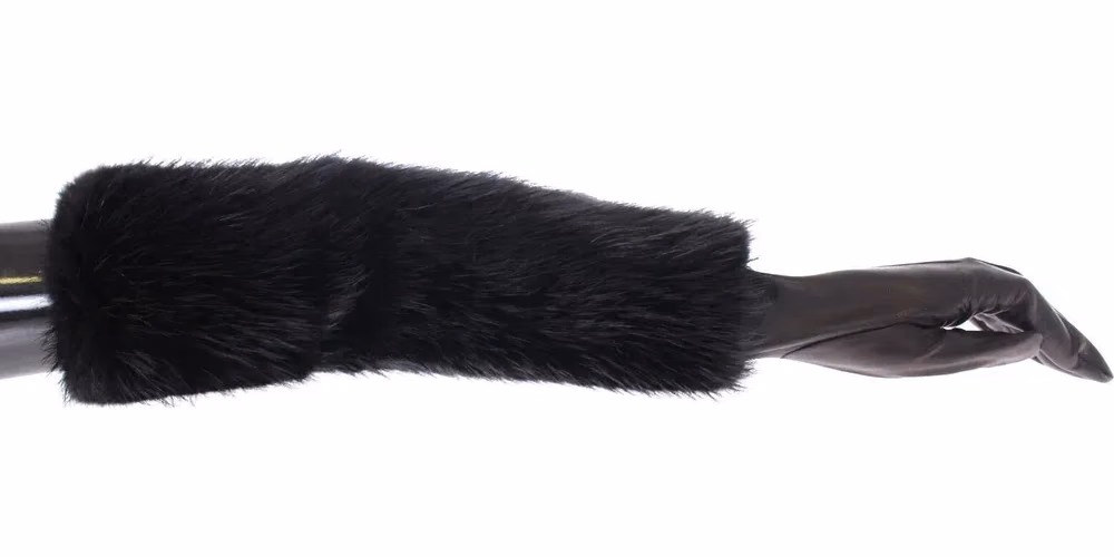 Black Beaver Fur Lambskin Leather Elbow Gloves