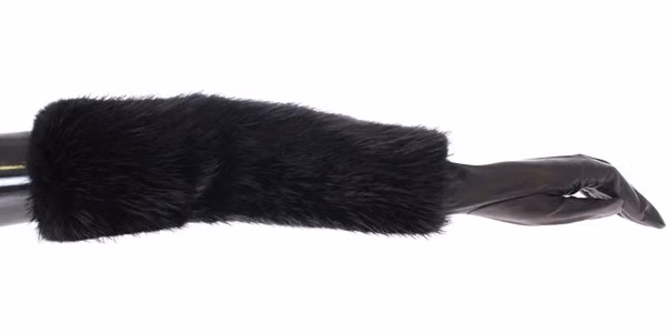 Black Beaver Fur Lambskin Leather Elbow Gloves