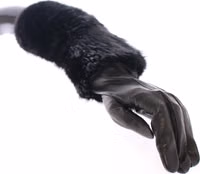 Black Beaver Fur Lambskin Leather Elbow Gloves 5