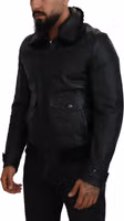 Black Lamb Leather Collared Men Coat Jacket 2