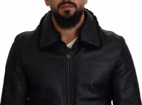 Black Lamb Leather Collared Men Coat Jacket 4