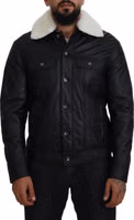 Black Lamb Leather Collared Men Coat Jacket 1