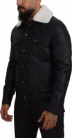 Black Lamb Leather Collared Men Coat Jacket 2