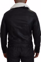 Black Lamb Leather Collared Men Coat Jacket 3