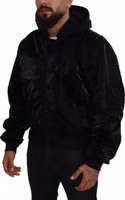 Black Nylon Hooded Full Zip Bomber Jacket 5