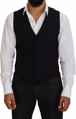 Dark Gray Virgin Wool Waistcoat Formal Vest