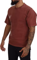 Maroon Print Round Neck Short Sleeves T-shirt 2