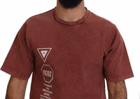 Maroon Print Round Neck Short Sleeves T-shirt 4