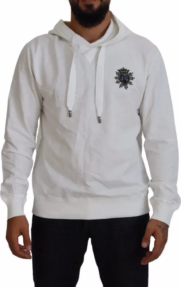 White Cotton Hooded Sweatshirt Logo Sweater