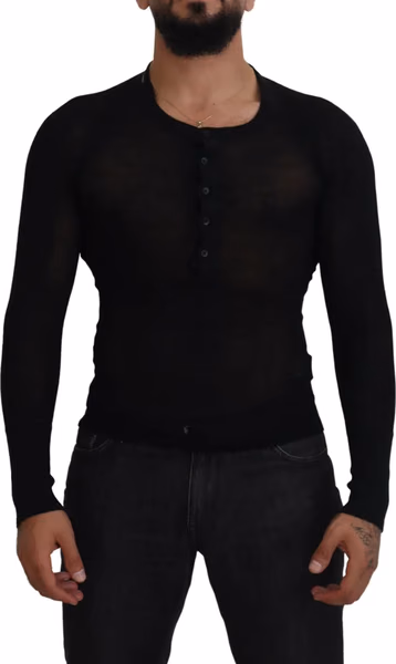 Black Cashmere Button Pullover Sweater