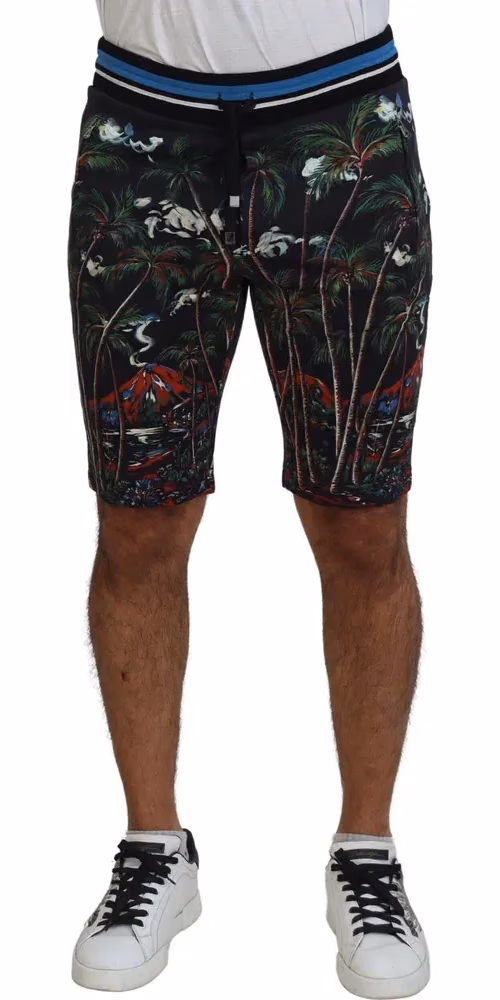 Black Cotton Volcano Print Casual Shorts