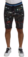 Black Cotton Volcano Print Casual Shorts 1