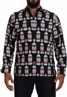 Black Silk Printed Collared Men Casual Shirt 1