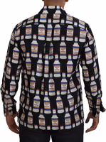 Black Silk Printed Collared Men Casual Shirt 3