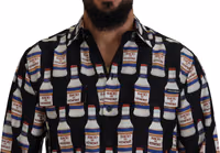 Black Silk Printed Collared Men Casual Shirt 4