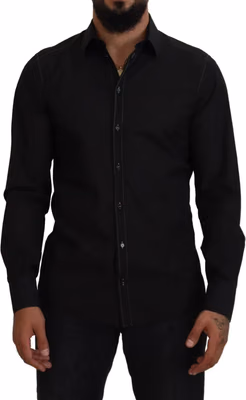 Black Cotton Collared Long Sleeve GOLD Shirt