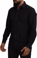 Black Cotton Collared Long Sleeve GOLD Shirt 2