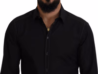 Black Cotton Collared Long Sleeve GOLD Shirt 4