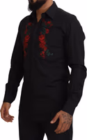 Black Floral Embroidery Men Long Sleeves GOLD Shirt 2