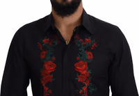 Black Floral Embroidery Men Long Sleeves GOLD Shirt 4
