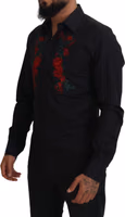 Black Floral Embroidery Men Long Sleeves GOLD Shirt 5