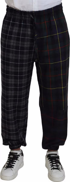 Multicolor Checkered Wool Men Jogger Pants