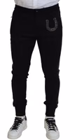 Black Wool Horseshoe Jogger Pants 1