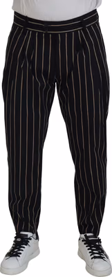 Black Beige Striped Cotton Stretch Pants