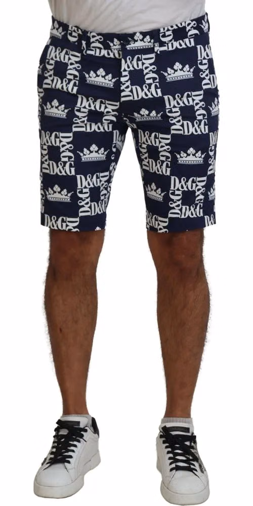Blue Logo Print Cotton Chinos Shorts