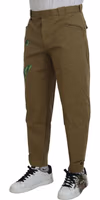 Beige Cotton Stretch Floral Chinos Pants 2