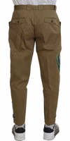 Beige Cotton Stretch Floral Chinos Pants 3