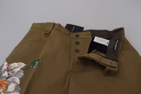 Beige Cotton Stretch Floral Chinos Pants 5