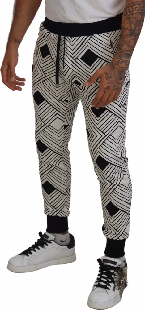 Black White Cotton Trousers Sport Pants