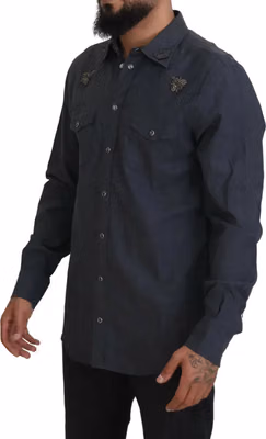 Blue Cotton Denim Crystal Bee Shirt